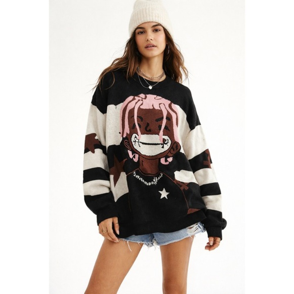 Latahuo Lil Uzi Vert Anime Rapper Sweater Women Size‎ M Black White Pink NWT